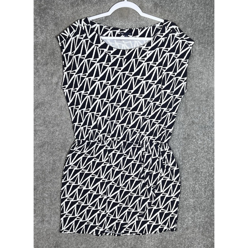 Gap Knit Dress Womens Sz Large Navy Blue White Geometric Cotton Cap Sleeve 2012